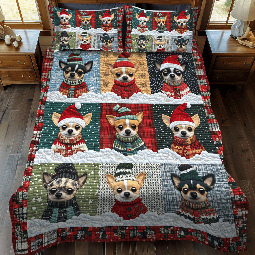 Chihuahua Xmas Crew -Piece Quilted Bedding Set VTQ-Myprintsy