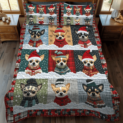 Chihuahua Xmas Crew -Piece Quilted Bedding Set VTQ-Myprintsy