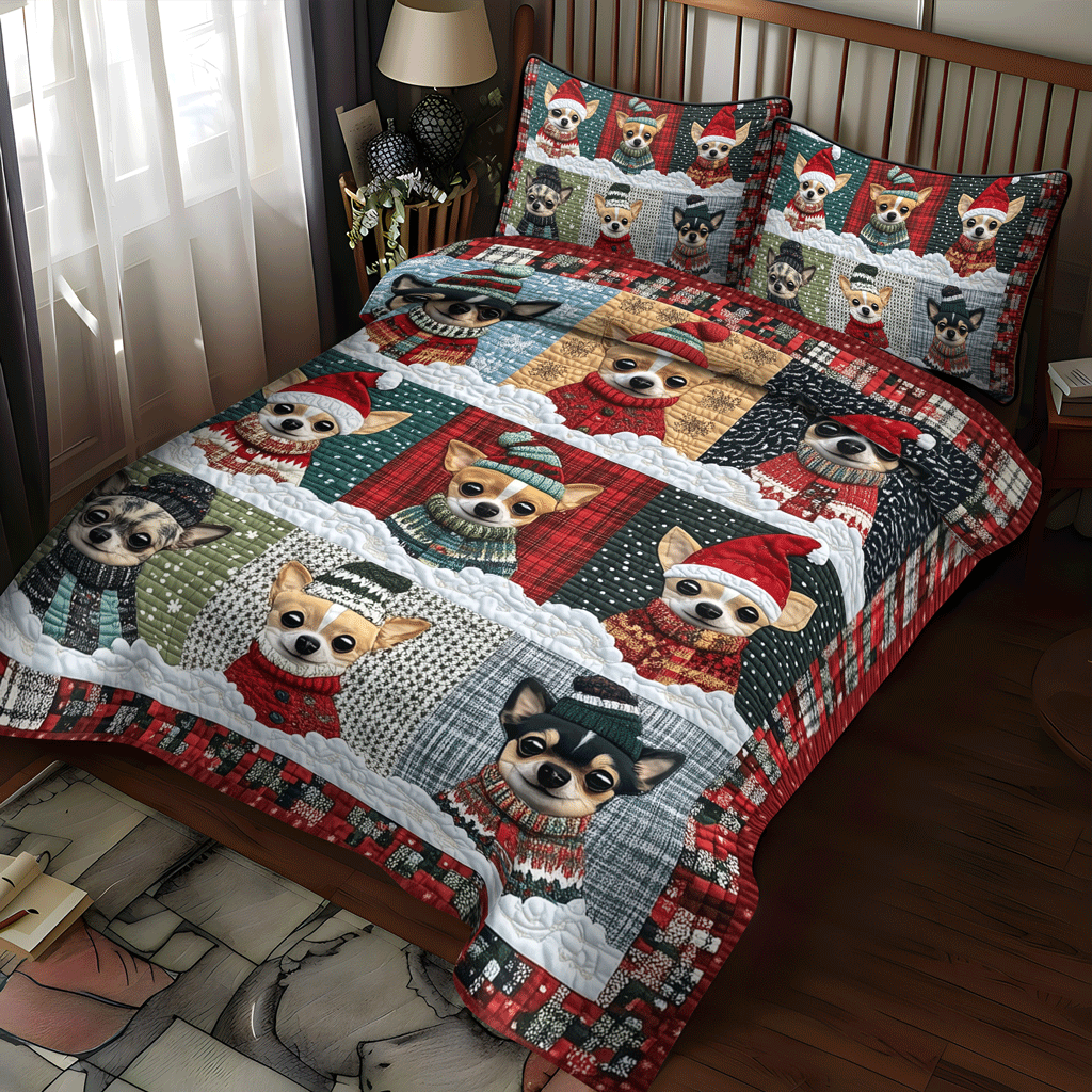 Chihuahua Xmas Crew -Piece Quilted Bedding Set VTQ-Myprintsy