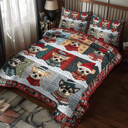 Chihuahua Xmas Crew -Piece Quilted Bedding Set VTQ-Myprintsy