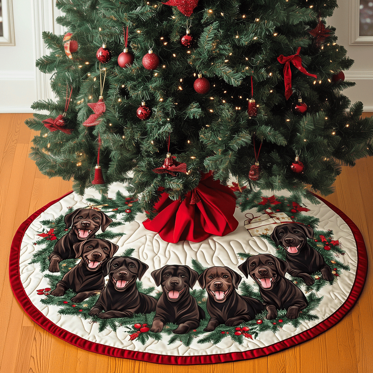 Chocolate Lab Quilted Christmas Tree Skirt-Myprintsy