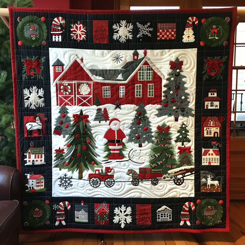 Christmas Barn Quilted Blanket VTQ-Myprintsy