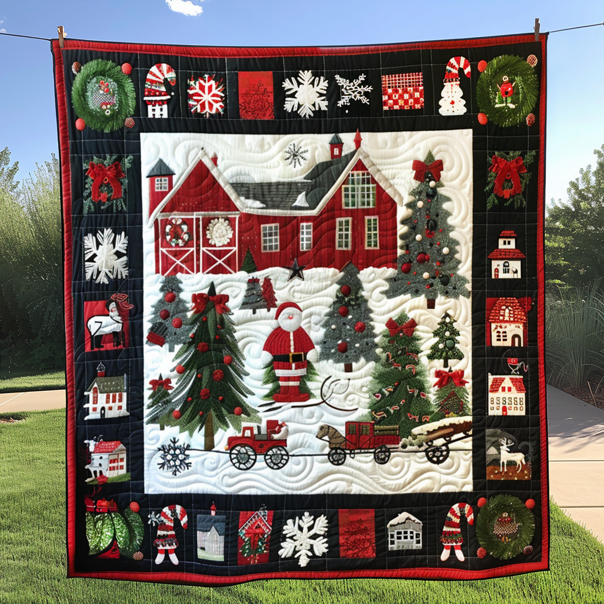 Christmas Barn Quilted Blanket VTQ-Myprintsy