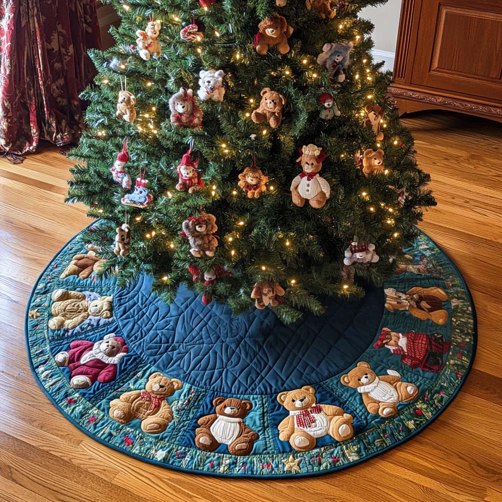 Christmas Bear Charm Christmas Quilted Tree Skirt-Myprintsy