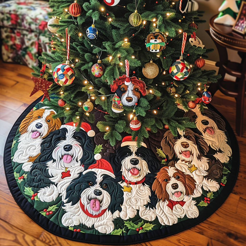 Christmas Bernedoodle Cheer Christmas Quilted Tree Skirt-Myprintsy