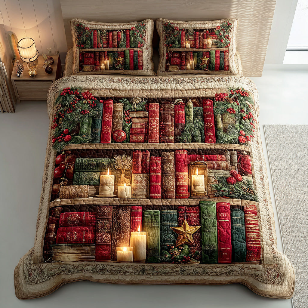 Christmas Bookshelf -Piece Quilted Bedding Set VTQ-Myprintsy