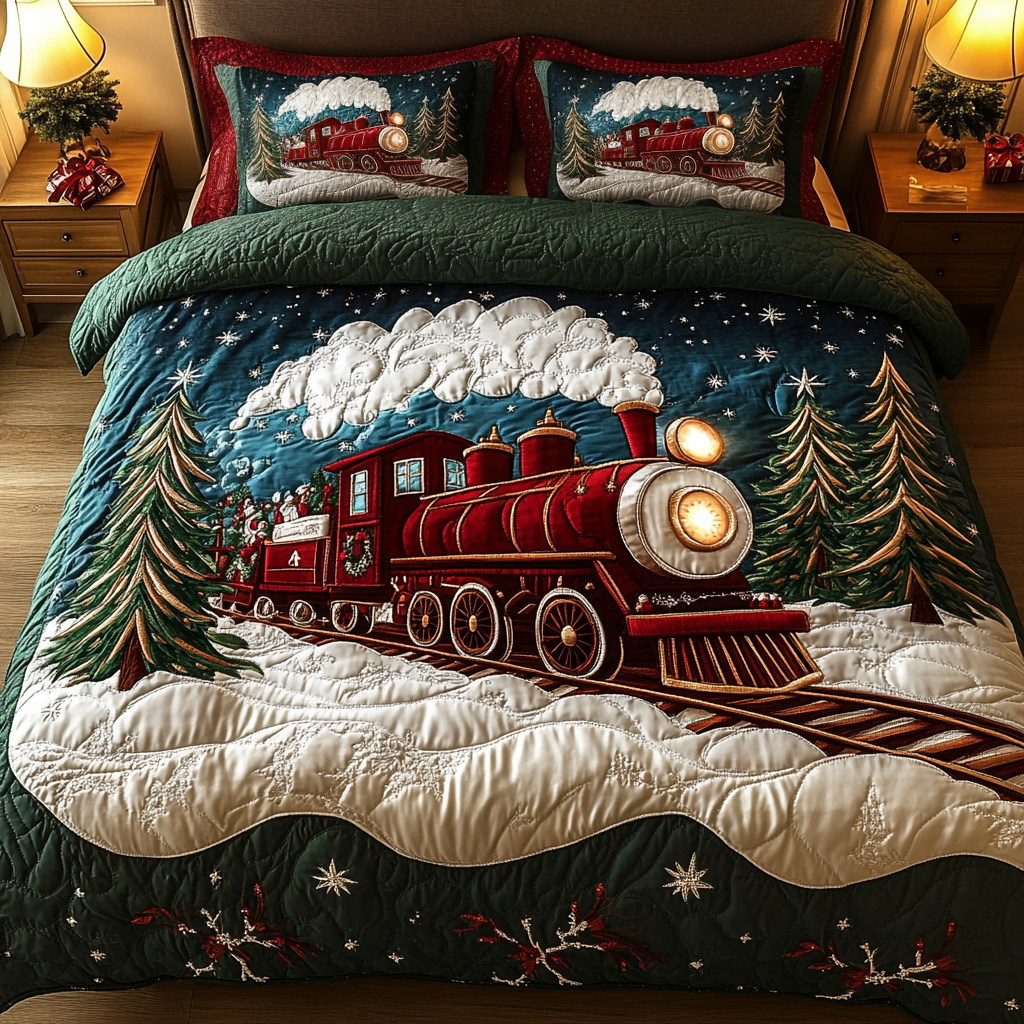 Christmas Caboose -Piece Quilted Bedding Set VH VTQ-Myprintsy