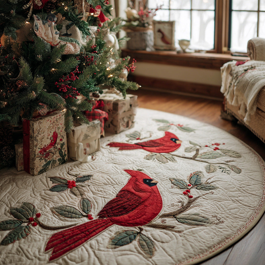 Christmas Cardinal Quilted Christmas Tree Skirt VTQ-Myprintsy