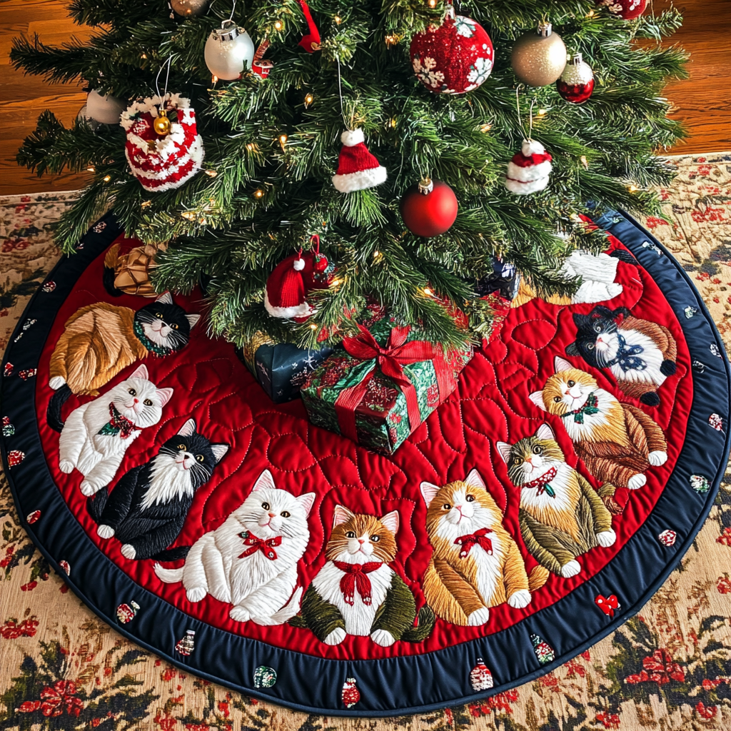 Christmas Cat-titude Christmas Quilted Tree Skirt VTQ-Myprintsy