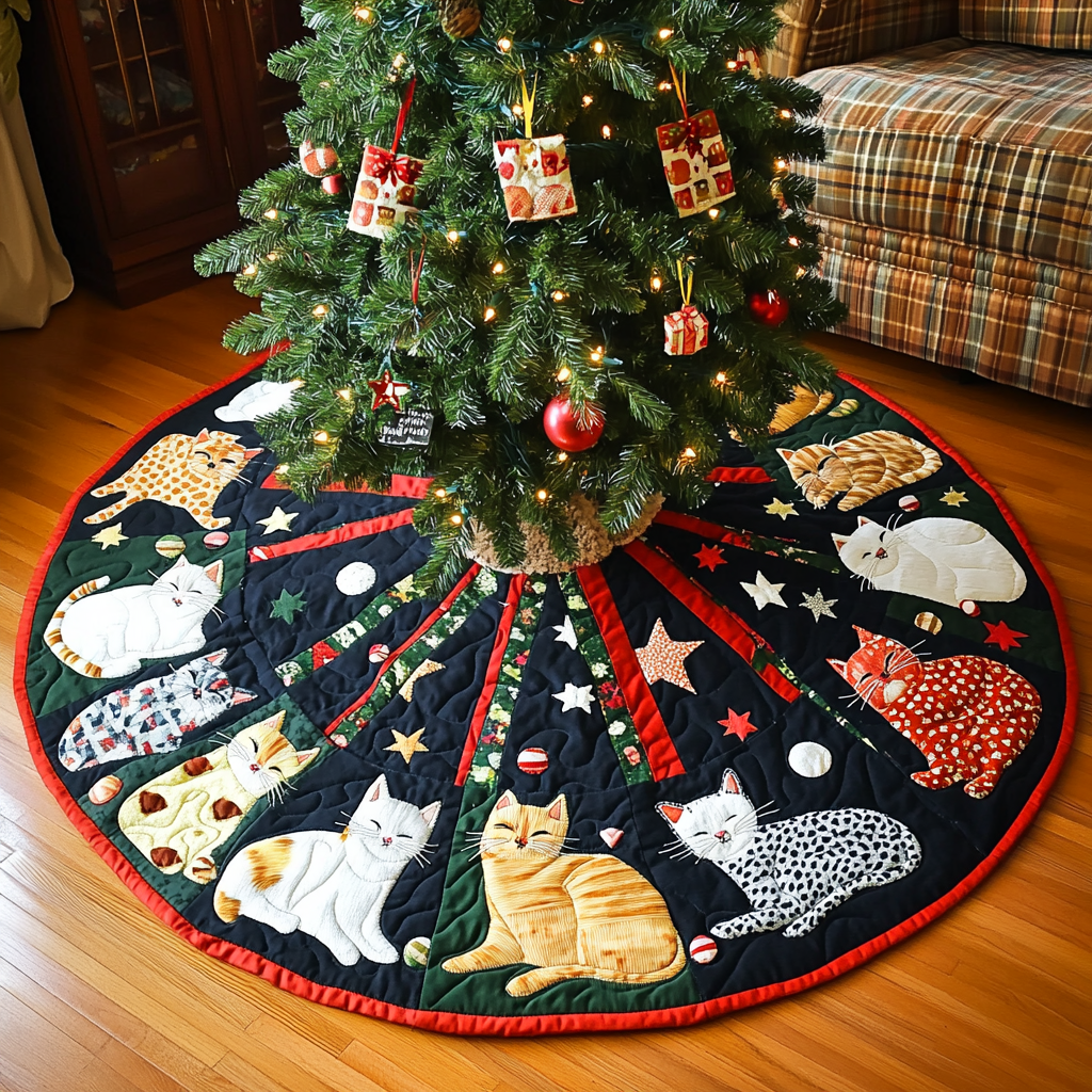 Christmas Catnip Cheer Christmas Quilted Tree Skirt-Myprintsy