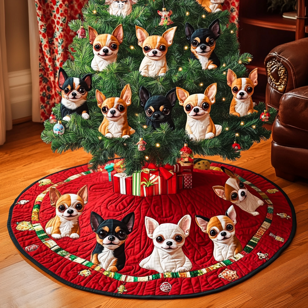 Christmas Chihuahua Magic Chritstmas Quilted Tree Skirt-Myprintsy