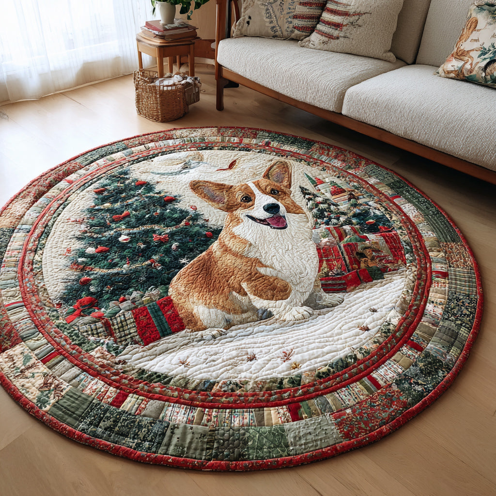 Christmas Corgi Cheer Quilted Round Mat VTQ-Myprintsy