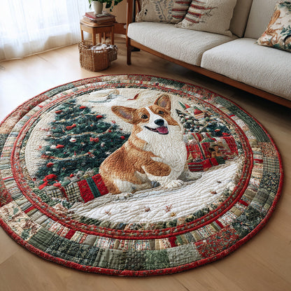 Christmas Corgi Cheer Quilted Round Mat VTQ-Myprintsy