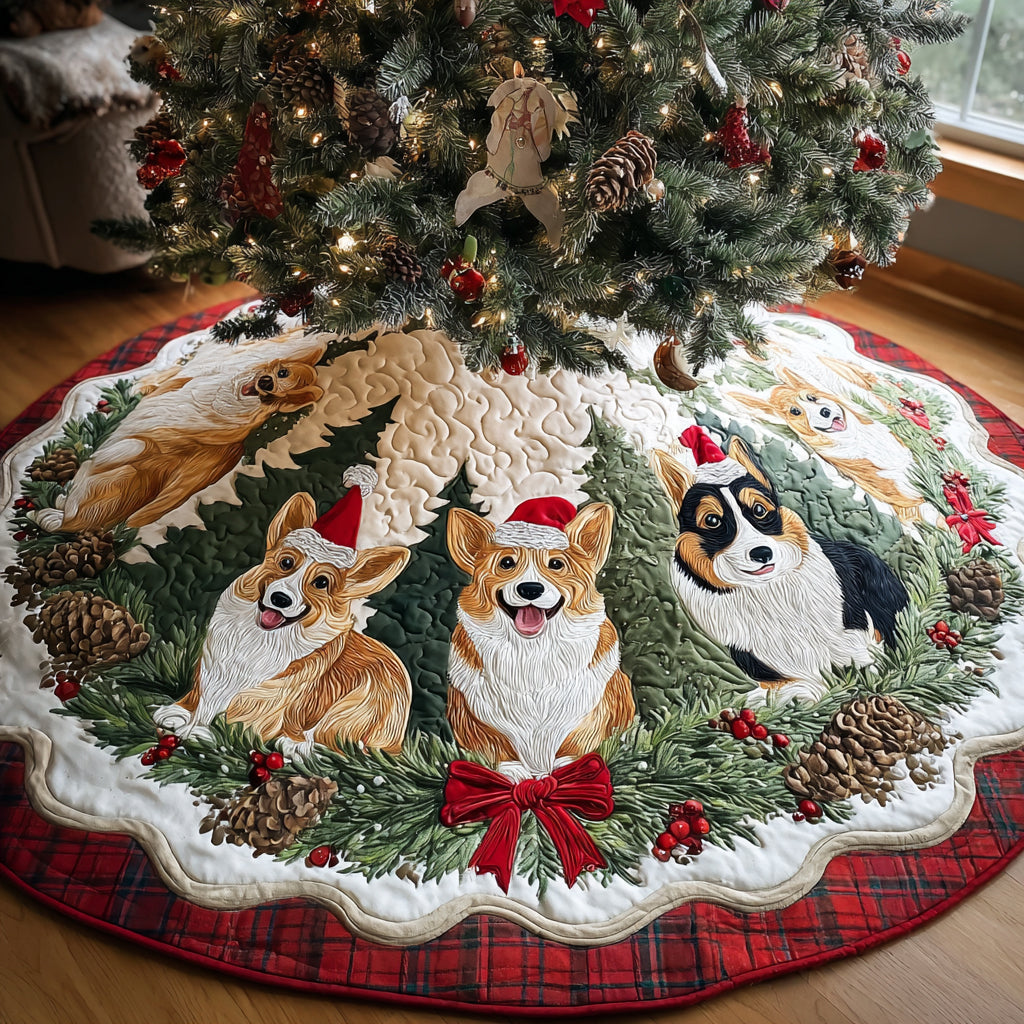 Christmas Corgi Joy Quilted Christmas Tree Skirt-Myprintsy