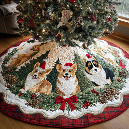Christmas Corgi Joy Quilted Christmas Tree Skirt-Myprintsy