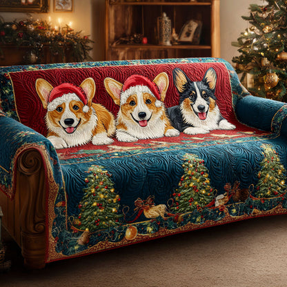 Christmas Corgi Lane Quilted Sofa Cover VTQ-Myprintsy