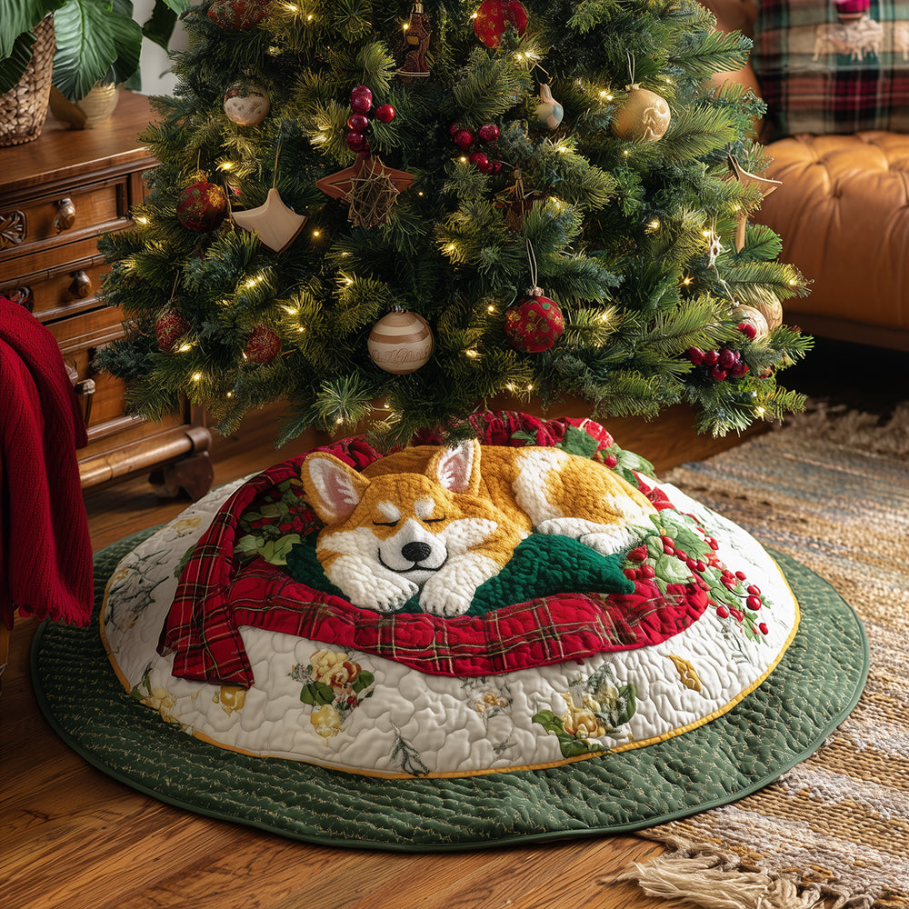 Christmas Corgi Nook Christmas Quilted Tree Skirt-Myprintsy