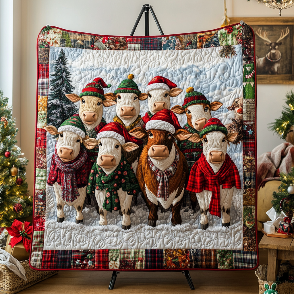 Christmas Cows Quilted Blanket VH VTQ-Myprintsy