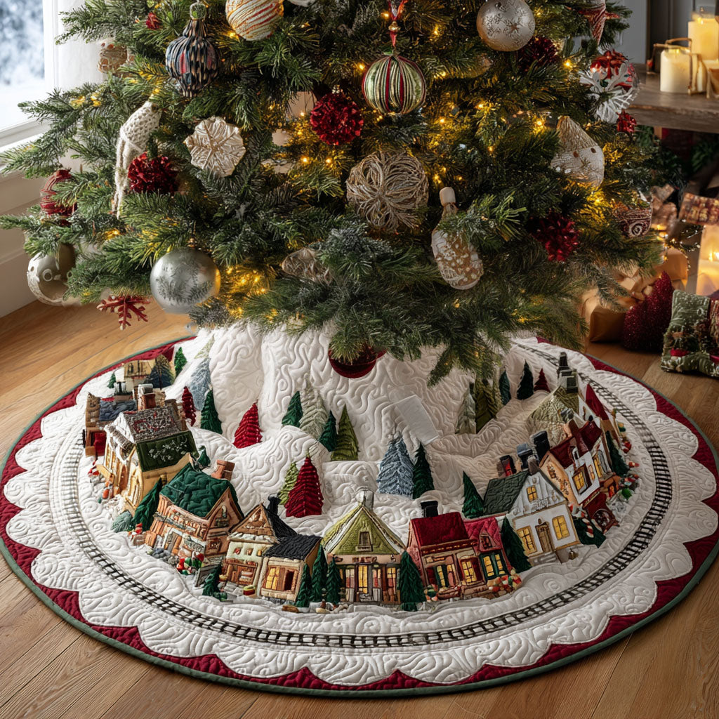 Christmas Eve Village Christmas Quilted Tree Skirt VTQ-Myprintsy