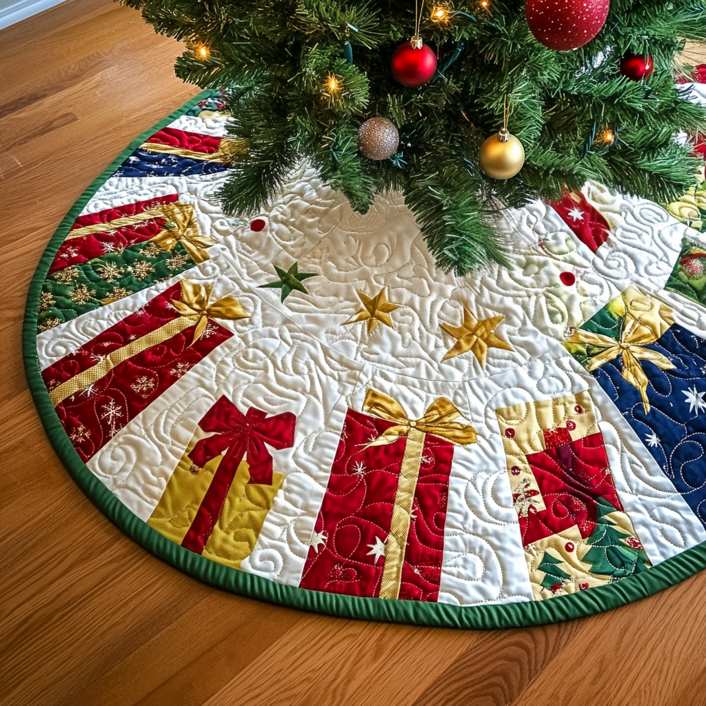 Christmas Gift Quilted Christmas Tree Skirt-Myprintsy