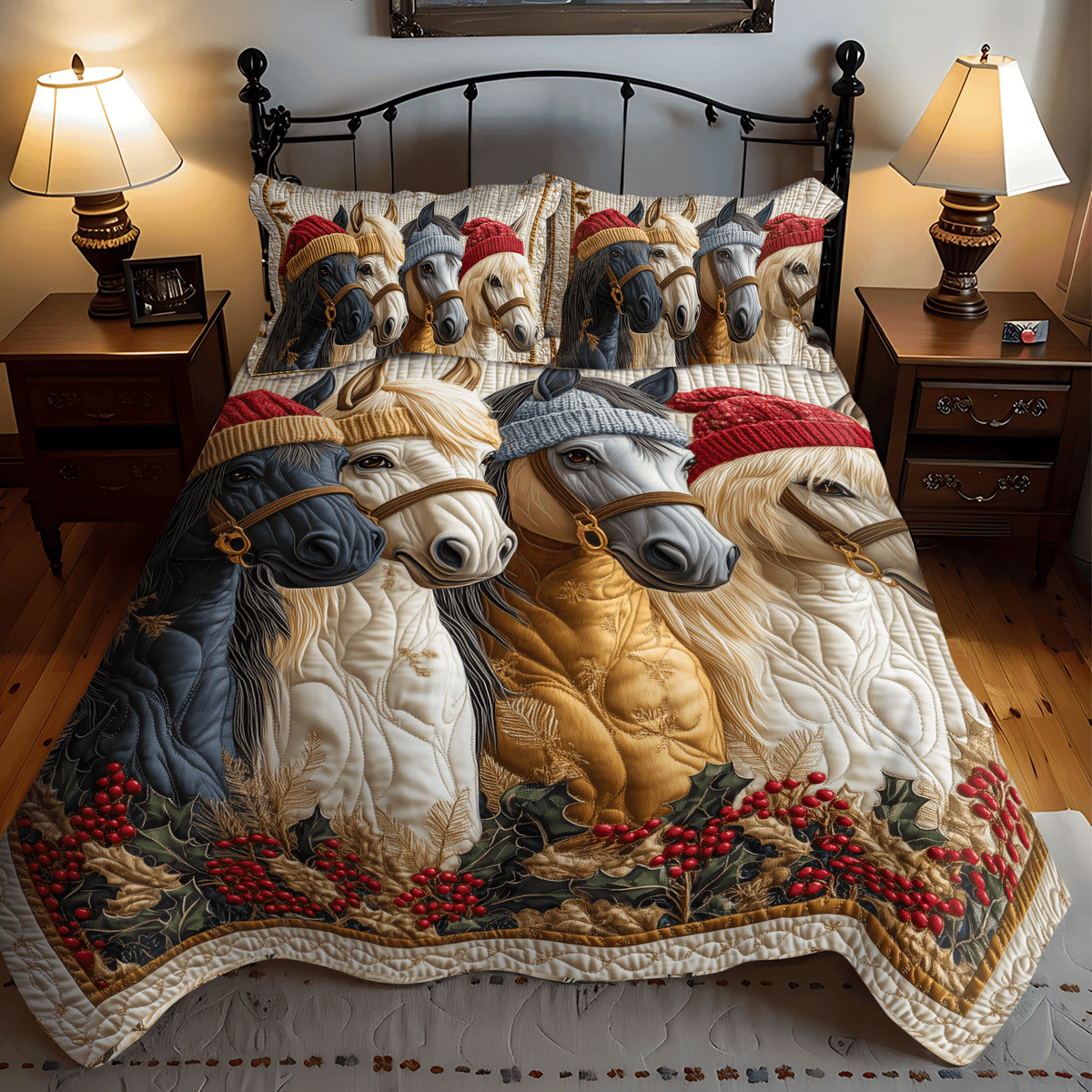 Christmas Horse Friends -Piece Quilted Bedding Set VTQ-Myprintsy
