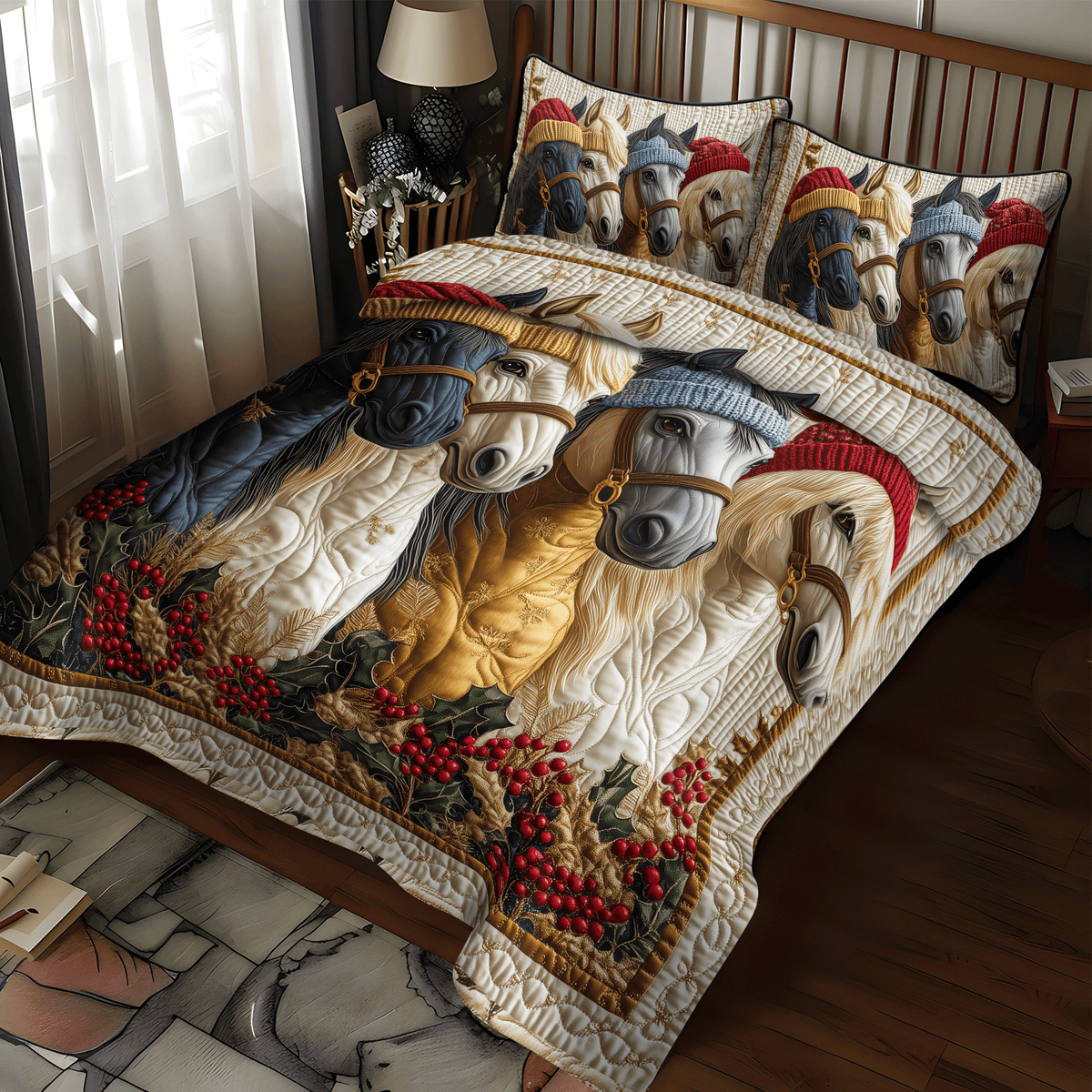 Christmas Horse Friends -Piece Quilted Bedding Set VTQ-Myprintsy