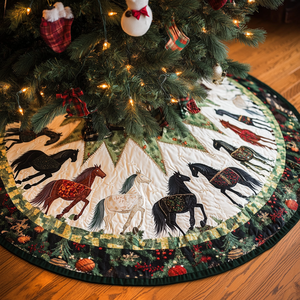 Christmas Horse Gathering Christmas Quilted Tree Skirt VTQ-Myprintsy