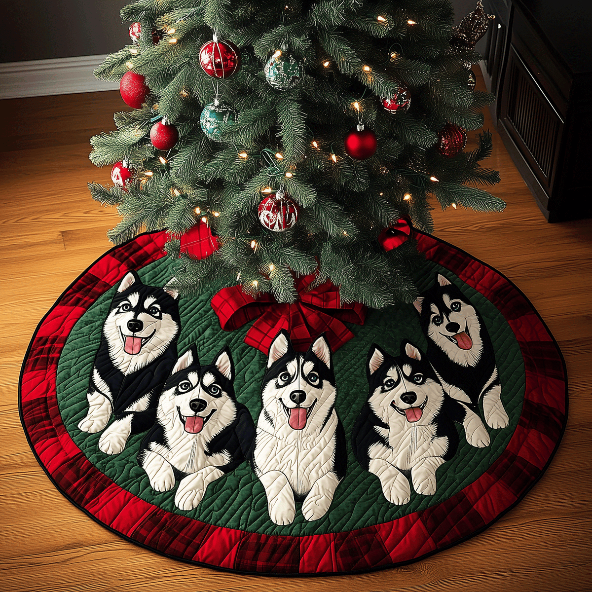 Christmas Husky Delight Quilted Christmas Tree Skirt-Myprintsy