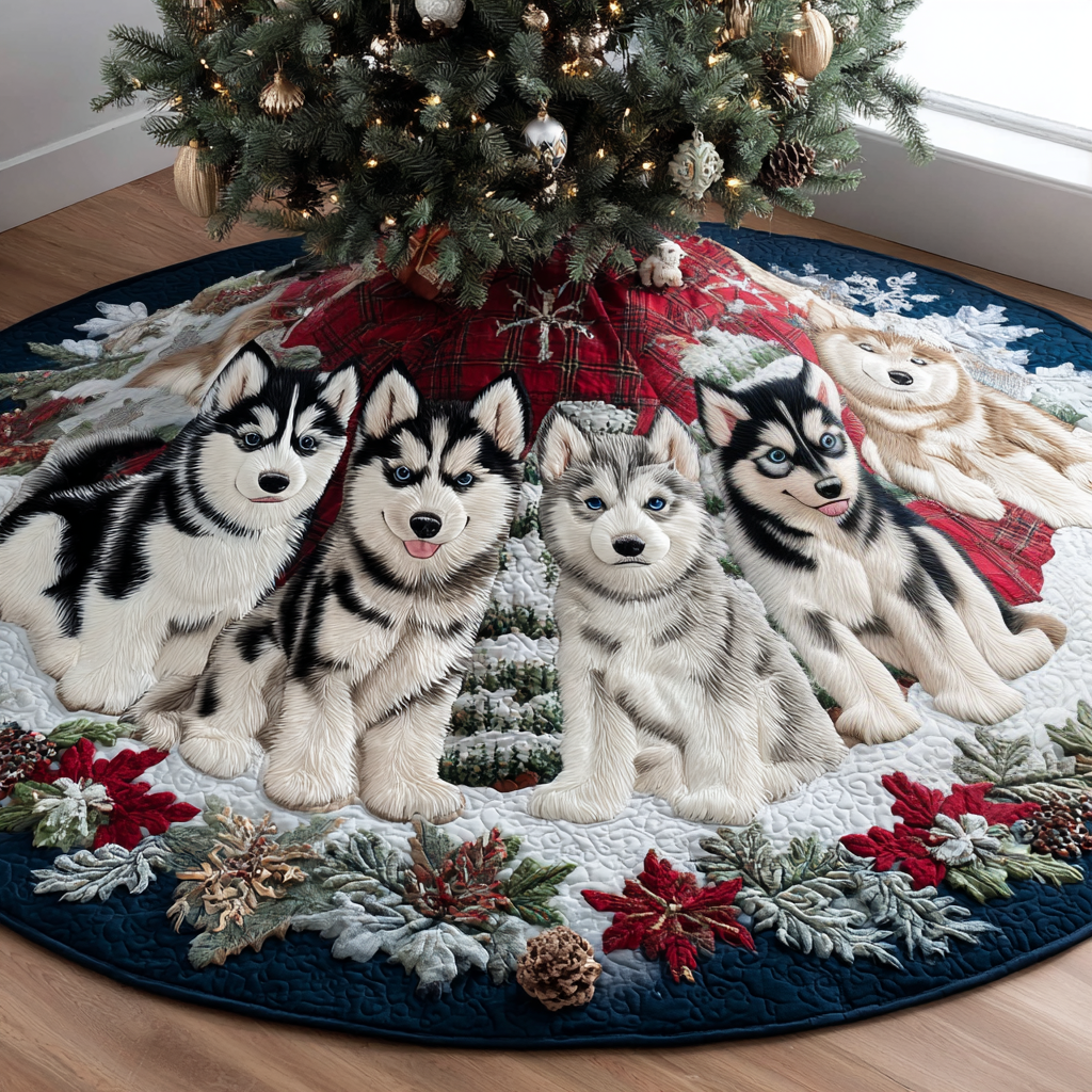 Christmas Husky Night v Christmas Quilted Tree Skirt-Myprintsy