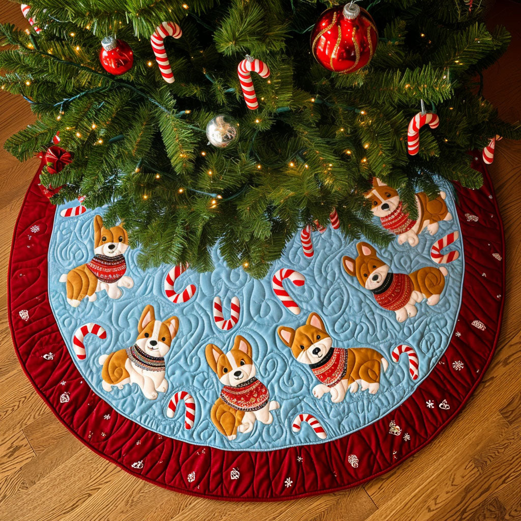 Christmas Joy Corgis Quilted Christmas Tree Skirt-Myprintsy