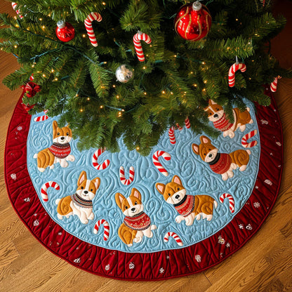 Christmas Joy Corgis Quilted Christmas Tree Skirt-Myprintsy