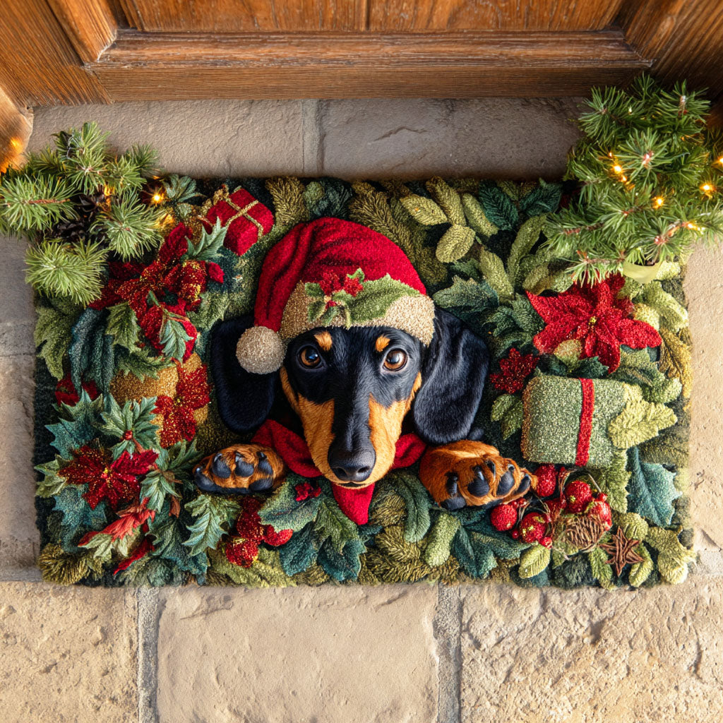 Christmas Leaf Pup Doormat VTQ-Myprintsy