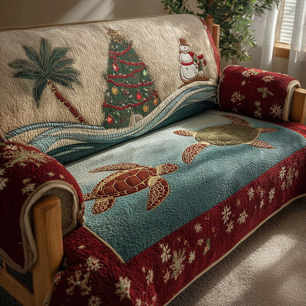 Christmas Palm Turtle Quilted Sofa Cover VTQ-Myprintsy