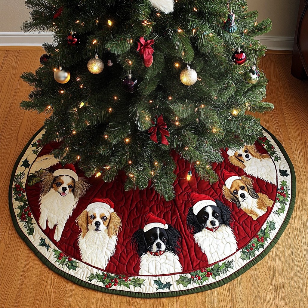 Christmas Papillon Christmas Quilted Tree Skirt-Myprintsy