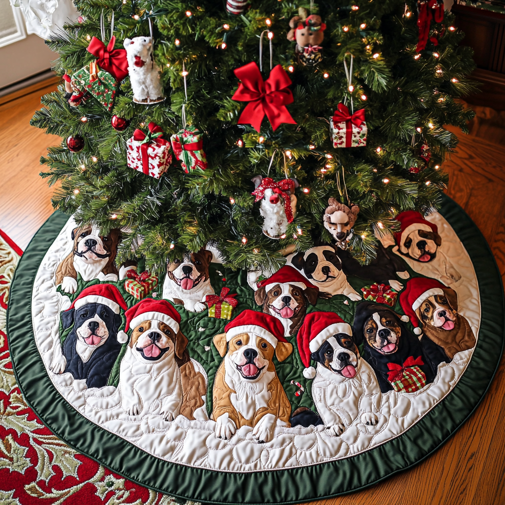 Christmas Pitbull Christmas Quilted Tree Skirt-Myprintsy