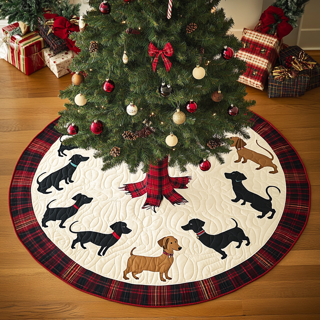 Christmas Plaid Dachshund Chritstmas Quilted Tree Skirt VTQ-Myprintsy