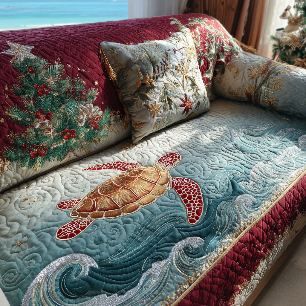 Christmas Reef Turtle Quilted Sofa Cover VTQ-Myprintsy