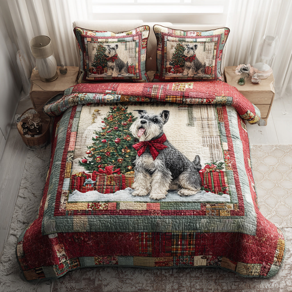 Christmas Schnauzer Charm -Piece Quilted Bedding Set VTQ-Myprintsy