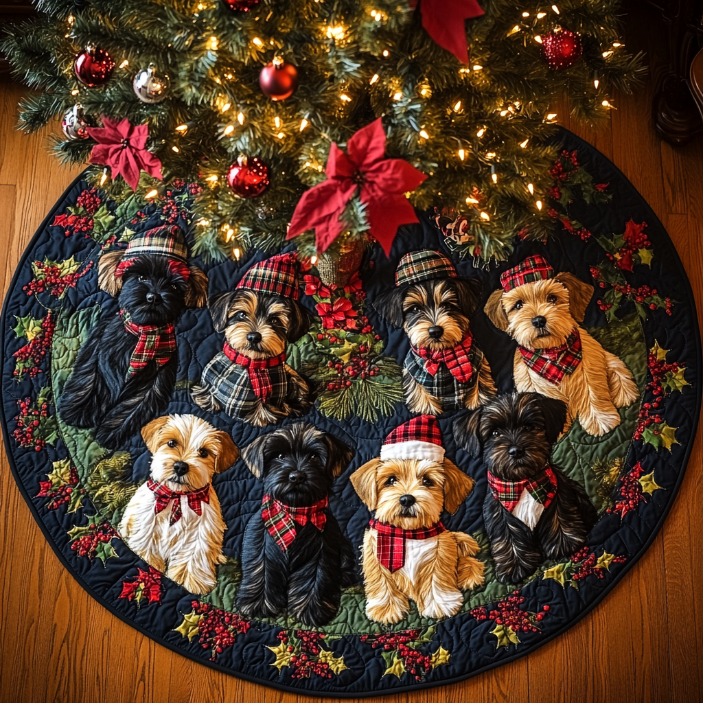 Christmas Scottie Cheer Christmas Quilted Tree Skirt-Myprintsy