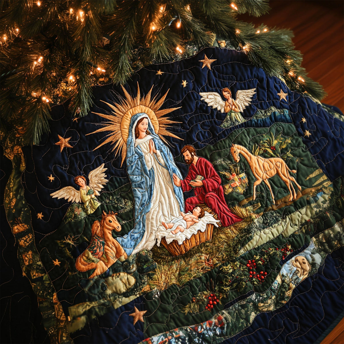 Christmas Star Quilted Christmas Tree Skirt VTQ-Myprintsy