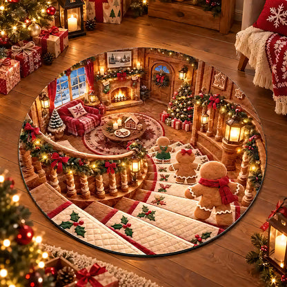 Christmas Theme Santa Claus Spiral Staircase Illusion Round Rug - Personalized Round Rug-Myprintsy