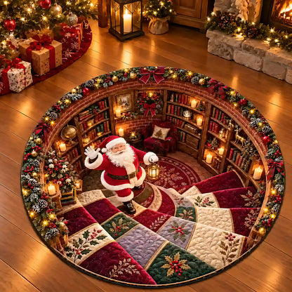 Christmas Theme Santa Claus Spiral Staircase Illusion Round Rug - Personalized Round Rug-Myprintsy