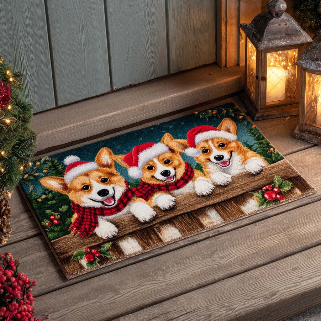 Christmas Trio Corgis Doormat VTQ-Myprintsy