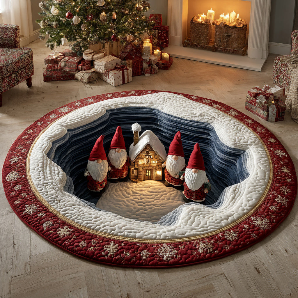 Christmas Village Gnomes Quilted Round Mat VTQ-Myprintsy