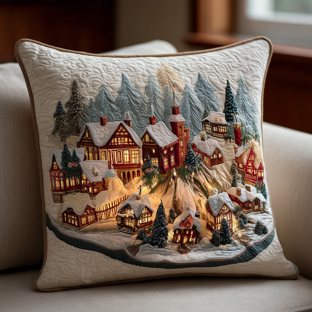 Christmas Village Hearth Glow Quilted Pillow Case VTQ-Myprintsy