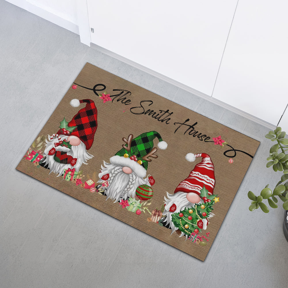 Christmas With 3 Gnomes - Personalized Doormat-Myprintsy