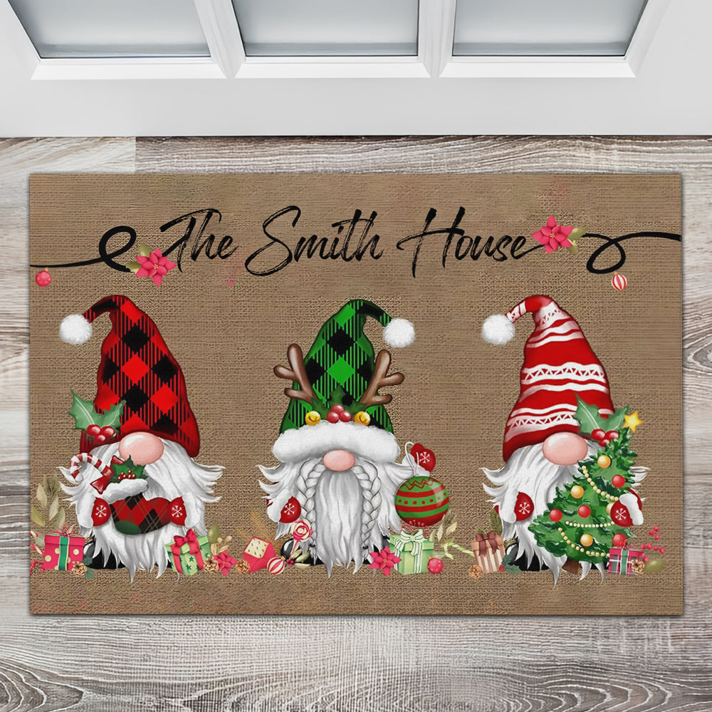 Christmas With 3 Gnomes - Personalized Doormat-Myprintsy