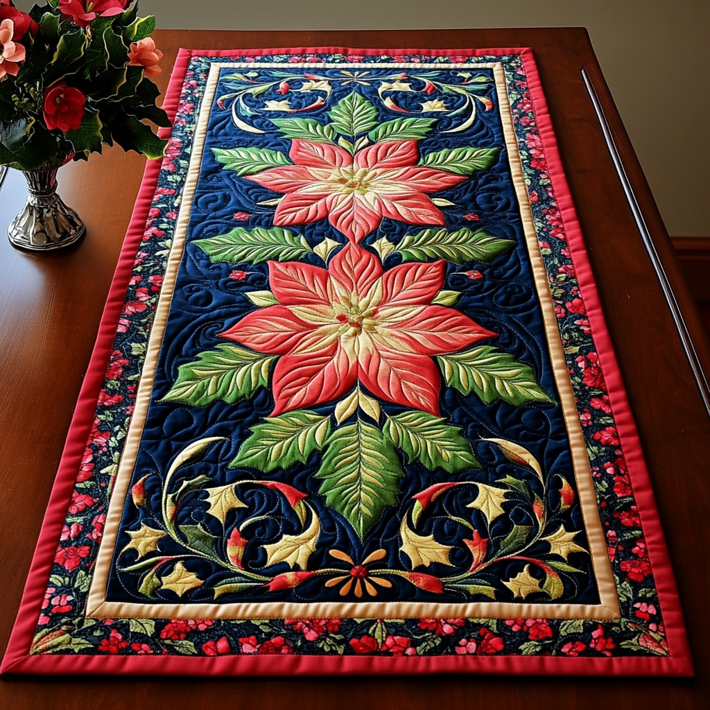 Classic Poinsettia Elegance Quilted Table Runner VTQ-Myprintsy