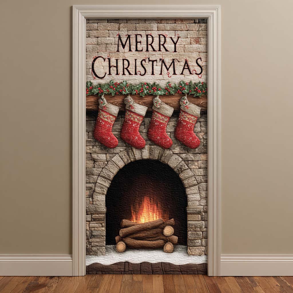 Classic White Brick Fireplace Quilted Door Cover VTQ-Myprintsy