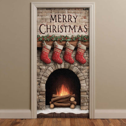 Classic White Brick Fireplace Quilted Door Cover VTQ-Myprintsy